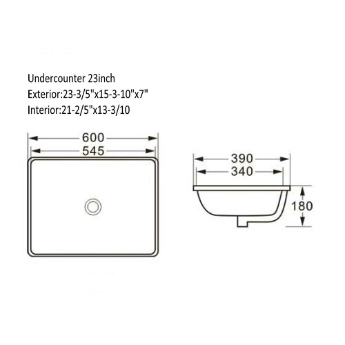 23" Undermount Rectangualr Ceramic White Sink